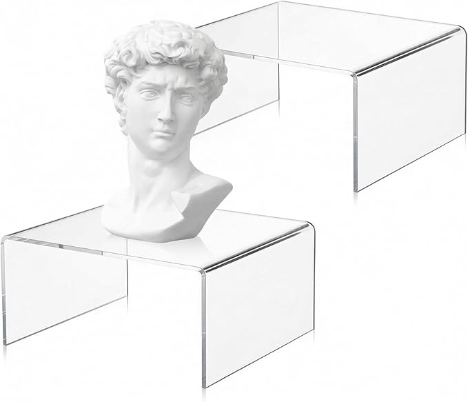 RattanView 2 Pcs 7 x 7 Inch Large Acrylic Risers Display Stands 5 mm Thick Acrylic Shelf Riser Showcase for Collectibles Jewelry Cupcakes Food Figures Perfume Cabinet (Clear)
