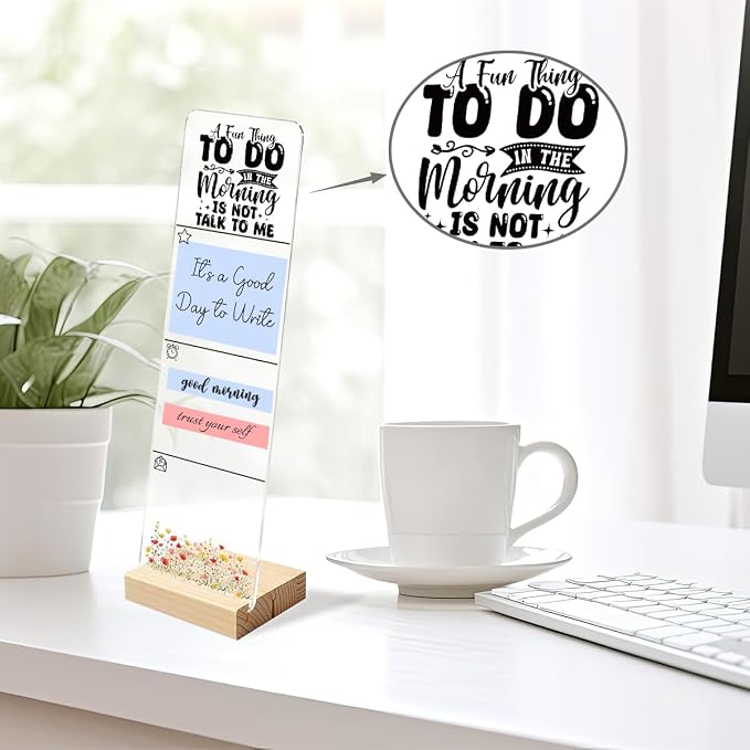 Sticky Note Holder, Monitor Memo Board, Acrylic Post It Note Holder with Wooden Base, Includes 200 Notes, Desk Organizer for Office Funny Quote