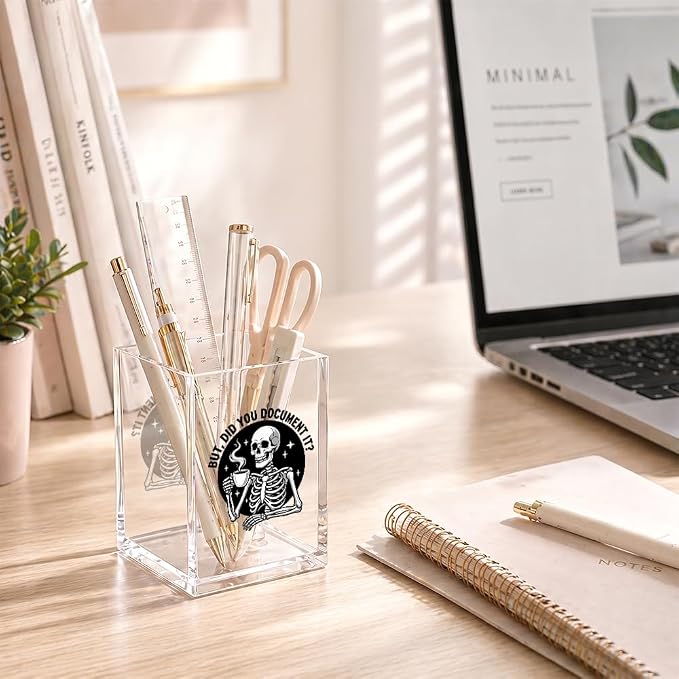 Funny But, Did You Document It Acrylic Pencil Holder Cup | Sarcastic Office Gifts for Coworker Boss Nurse HR, Hollaween Skeleton Pen Holder, Office Desk Decor Organizer Accessories
