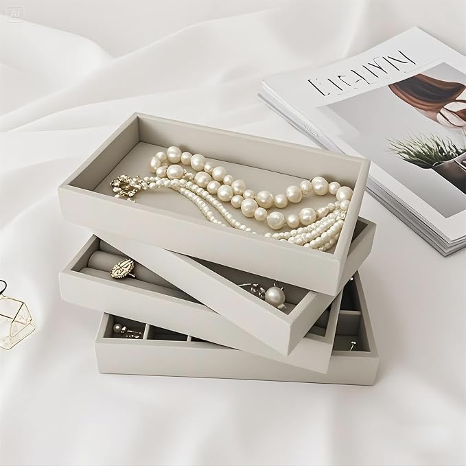 Stackable Jewelry Organizers and Storage with Velvet Jewelry Trays, Earring Organizer and Jewelry Drawer Organizer Inserts for Drawers