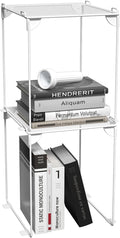 Neudeco Locker Shelf 2 Pack - Organizer for School Gym Office - White 12“ | Stackable, Extra Tall, Collapsible, Metal Mesh Build, Fits Standard Size