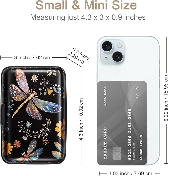 Coco Rossi Credit Card Holder RFID Aluminum Small Mini Wallet Women | Metal Wallet, Business Cards Holder, ID Case, Slim Sleeves, Womens Girls Gift, Carry Proof Wallets for Travel, Dragonfly