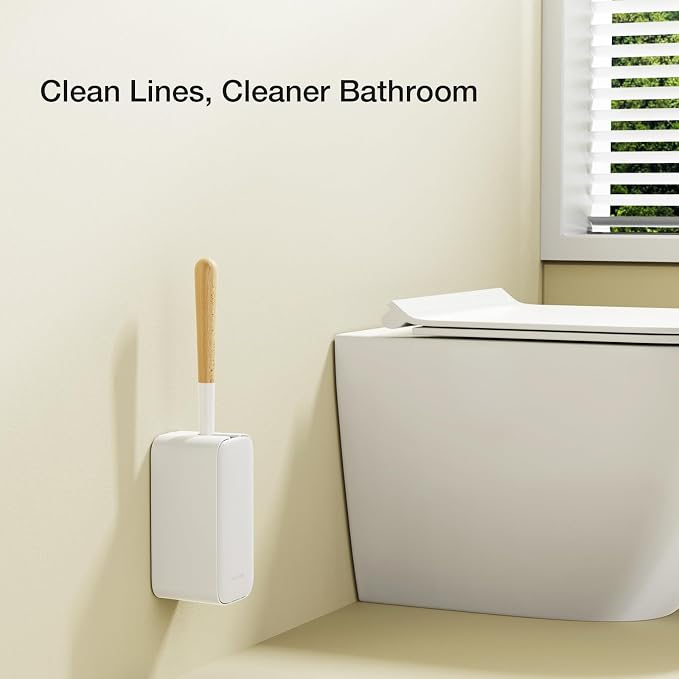 Toilet Cleaner Brush, Diveotree Toilet Brush and Holder for Dead Corner Cleaning, Wall Mounted Toilet Bowl Brush for Bathroom Decor, Toilet Scrubber Brush for Home/Hotel (White, Square-1pack)
