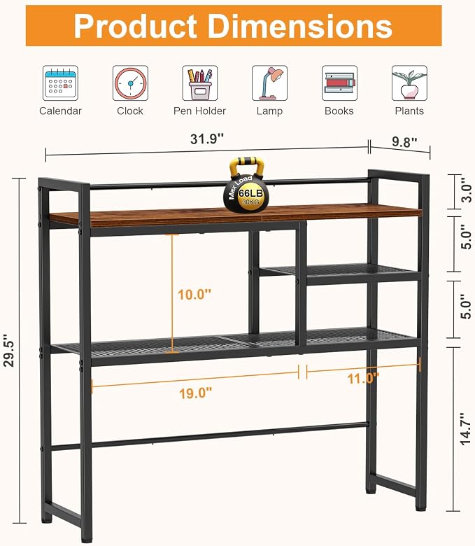 Snughome 31.9" Desk Shelf, Desktop Organizer Shelf, Desk Hutch Dorm, 3-Tier Desk Display Rack, Desktop Bookshelf, Multipurpose Wood Desk Organizer Storage Rack for Home Office Dorm