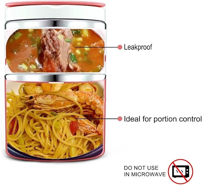 Lille Home 2 Tier Vacuum Insulated Stainless Steel Thermal Lunch Box,32OZ | 2 Tier Bento Food Container with Lunch Bag, Leakproof Wide Mouth Bento Box for Cold/Warm Food, Portion Control, Pink