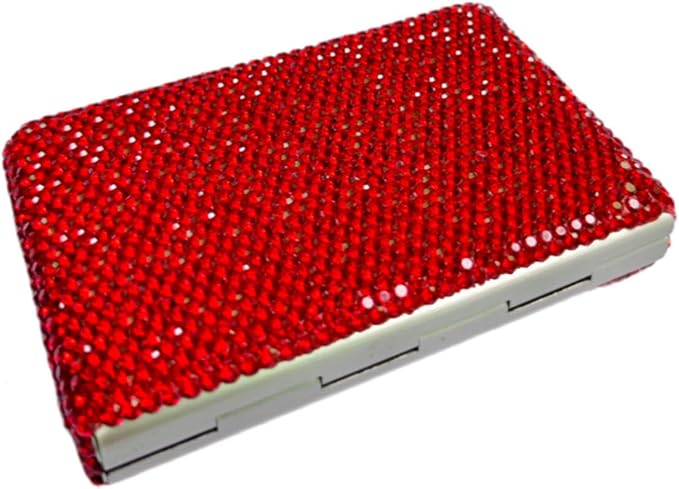 1Pc Card Wallet Card Case Bling Bling Business Card Holder,Red | Fashion,Crystal and Aluminum,Unisex-Adults,Compact Purse,Rhinestone
