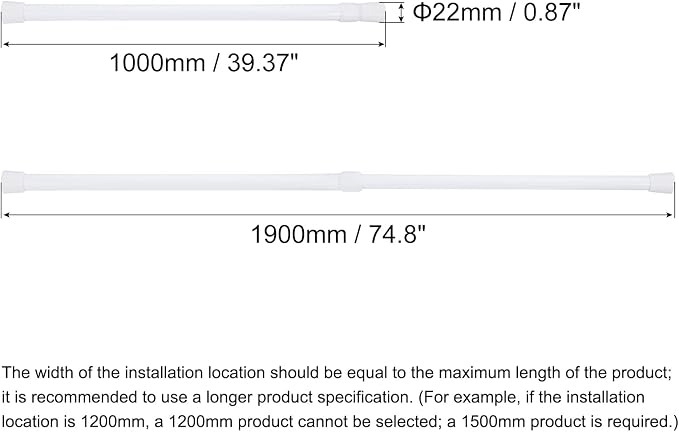 uxcell Tension Curtain Rod, Adjustable 39 to 75 inches, 0.75" Dia White Spring Tension Rod No Drilling Expandable Tension Rod for Doorway, Kitchen