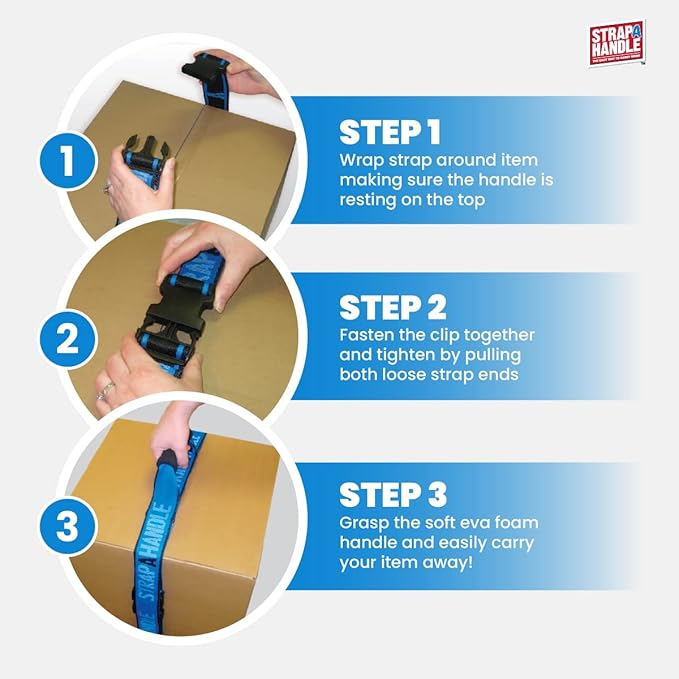 6' Carrying Strap with Handle | Adjustable Belt | Heavy Duty, Easy, Safe, Secure, Lifting, Moving, Carry Strap for Boxes, Groceries | Best Luggage Strap (Strap-A-Handle 6ft. Length, 40lb. Capacity)
