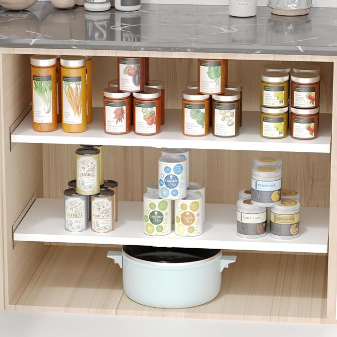 Slideep Expandable Closet Tension Shelf, Metal Adjustable Wardrobe Shelves Organizer System with Strong Seamless Sticker for Kitchen, Wardrobe, Cupboard 2 Pack (L:16.9'' to 31.5"; W:11.8")
