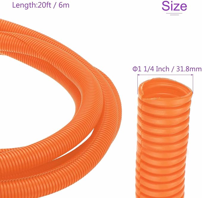 DMiotech 20ft Wire Loom Split Tubing 1 1/4 Inch(31.8mm) ID, Cord Protectors from Pet Flexible Conduit Cable Management for Office Home Garden, Orange