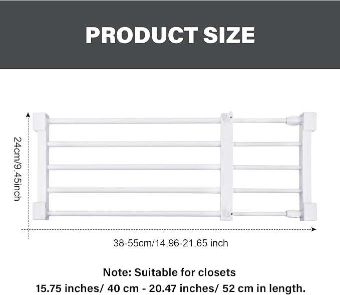 Geetery 4 Pcs Closet Tension Shelf Metal Expandable Closet Shelf Dividers Adjustable DIY Shelf Separators in Closet Tension Rod Storage Rack for Cabinet Kitchen Wardrobe (15''-21.65'' X 9.45'')
