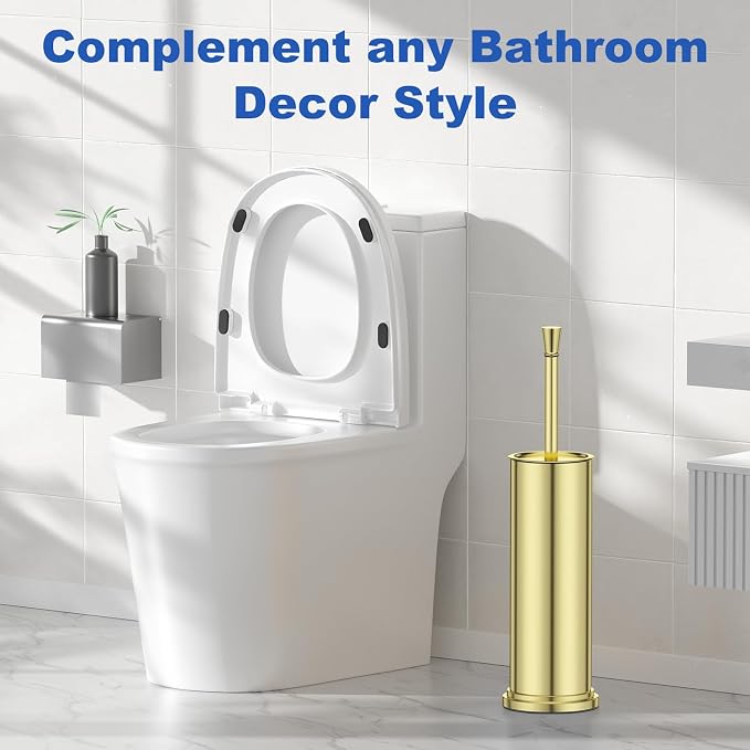 Toilet Brush and Holder Set：304 Stainless Steel Heavy Duty Toilet Bowl Brush，Removable Inner Bowl and Splash Protection，Bathroom Toilet Brush-Dense Bristles for Through Cleaning