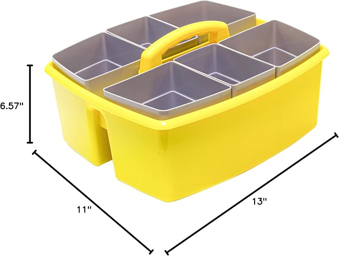 Storex Large Classroom Caddy with Cups, 13 x 11 x 6.575 Inches, Yellow, Case of 2 (00982A02C)