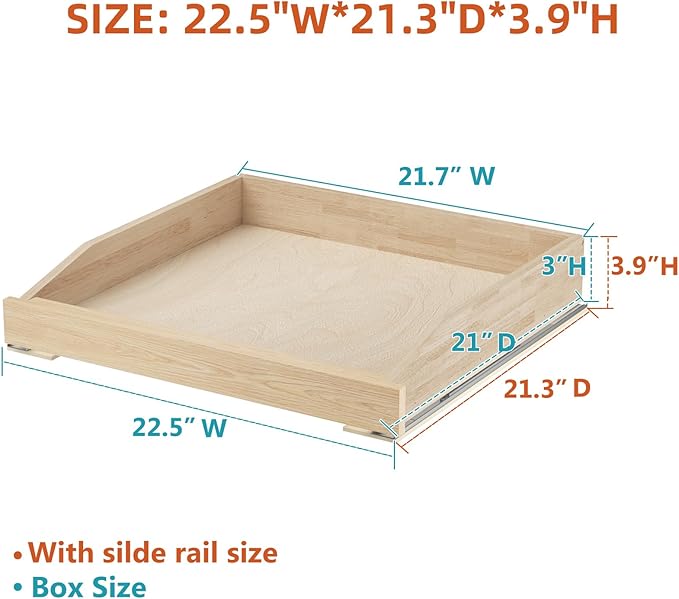 Pull Out Cabinet Drawer 22½” W x 21” D, Soft Close Pull Out Cabinet Organizer, Pull Out Shelves Requires At Least 23½” Cabinet Opening, Bottom Assembly