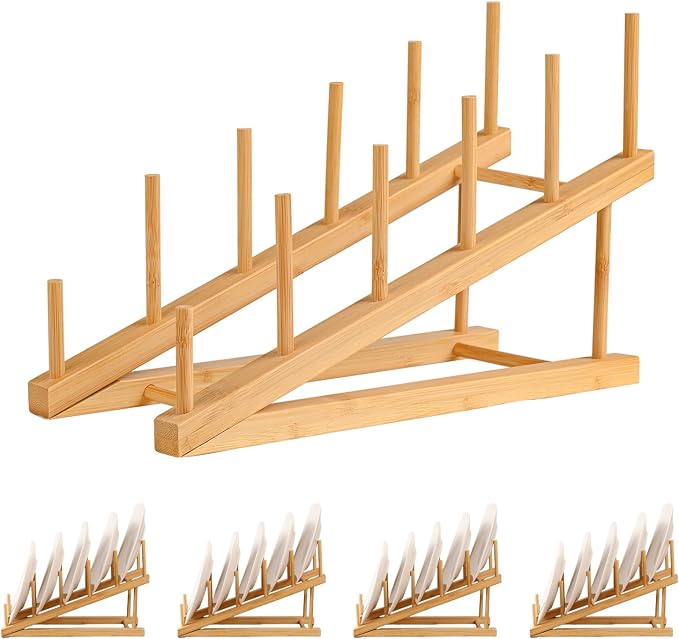 5 Pack Plate Stands For Display, Wooden Multi Plate Holder Organizer | 5-Tier Craft Show Vendor Counter Display Rack for Tabletop Book, Art Prints, Platter and Cabinet Organization