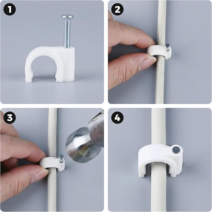 200 Pcs Cable Clips Nail in, Cord Clips Ethernet Cables Wire Wall Clips Cable Straps Cables Tacks Cable Nails Coax Cable Clips Cable Management for Speaker 7mm Cat6 - White