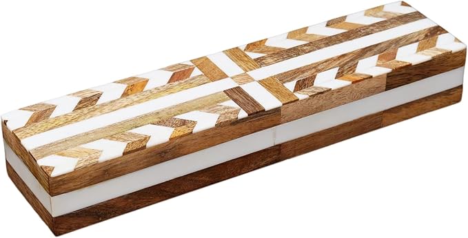 Handicrafts Home White Decorative Storage Box with Lid Wooden Entryway Organizer Box Key Holder Console Table Storage for Hallway Decor – Resin Inlay Patisserie Adorn Collection- 10x2.5x1.5