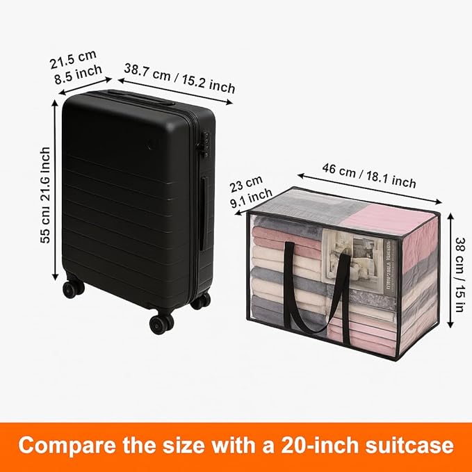 Vieshful 3 Pack Clear Clothes Storage Bag, 40L Plastic Blanket Storage Bag with Zipper, Foldable Closet Organizer, Moving bags for Comforter, Blanket, Bedding, Duvet, Toys