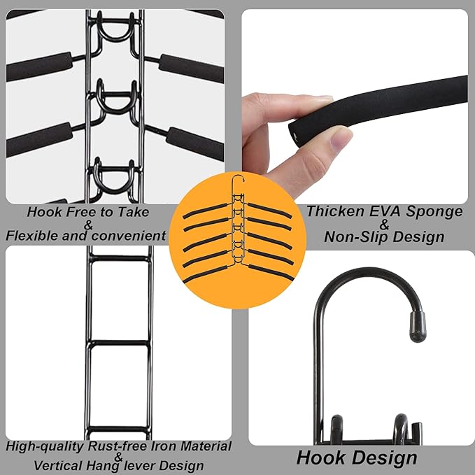 Space Saving Hangers for Clothes 4 Pack Closet Storage | Heavy Duty Non-slip Foam Padded, 5 Layer Detachable Hanger. Fits Shirts, Coats, Suits. Perfect Storage for Dorms & Apartments