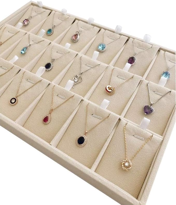 Beige Velvet Jewelry Display Box Tray Pendant Necklace Stackable Trade Show Store Multi Function (Pendants)
