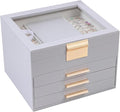 BOOVO Clear Lid Jewelry Box,3 Layers Jewelry Organizer Large Jewelry Storage Box with 2 Drawers,Jewelry Holder Organzier of Rings Earrings Necklace Bracelets for Women (Grey, 4 Layer)