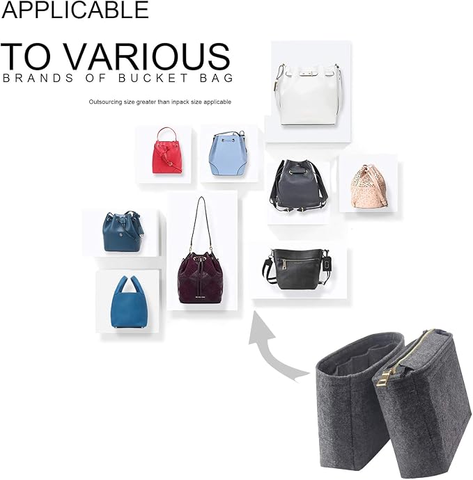 Bag Organizer, Bag Shaper Purse Insert Felt Organizer Fit in NeoNoe Noé and other Bucket Bags - grey