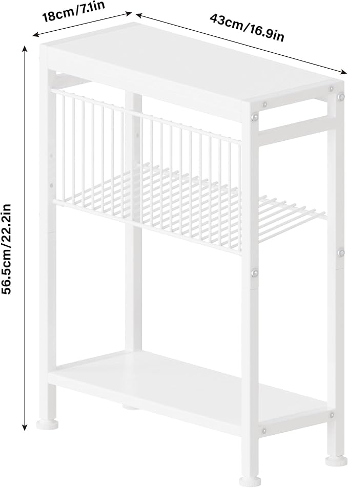 Side Table for Small Spaces, Set of 2 Narrow End Table with Magazine Holder, 2 in 1 Design Slim Side Table, Skinny Nightstand for Living Room Bedroom, Thin Side Magazine Table, White