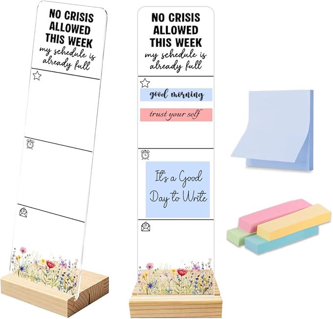 Sticky Notes Monitor Memo Board with Removable Wooden Base NO Crisis Allowed This Week Funny Office Quote Message Board Portable Sticky Note Holder Sarcastic Desk Decor