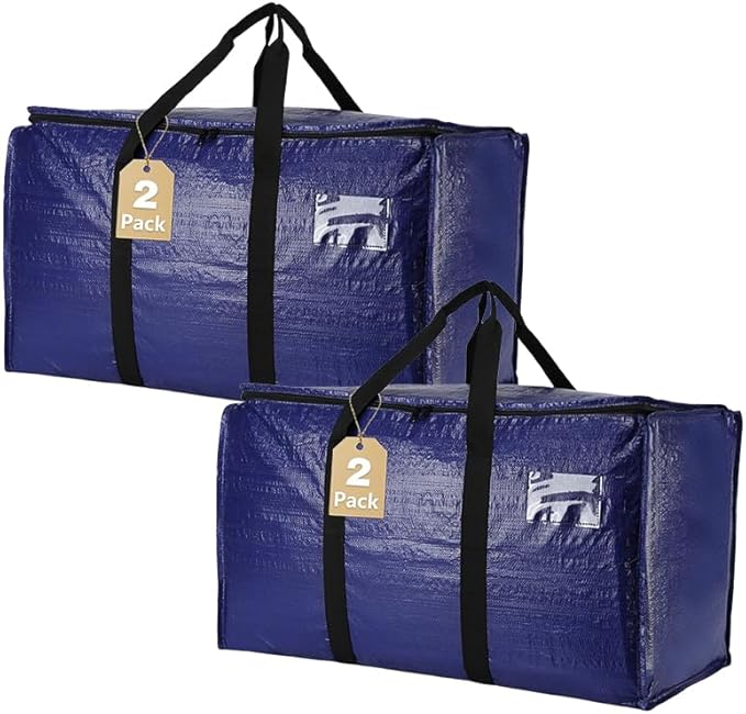 Cryster 2-Pack Clear Moving Bags – Heavy Duty Storage Totes with Reinforced Handles & Double Zippers, Extra Large for Packing, Organizing, and Moving ，Carry in 2 Ways