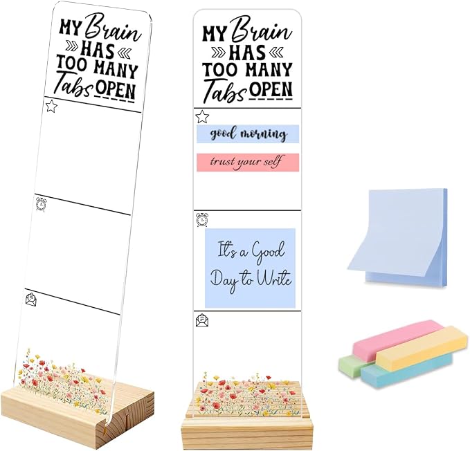 Monitor Memo Board, Acrylic Post It Note Holder | Sticky Note Holder With Wooden Base, Includes 200 Notes, Desk Organizer Funny Overthinking Quote