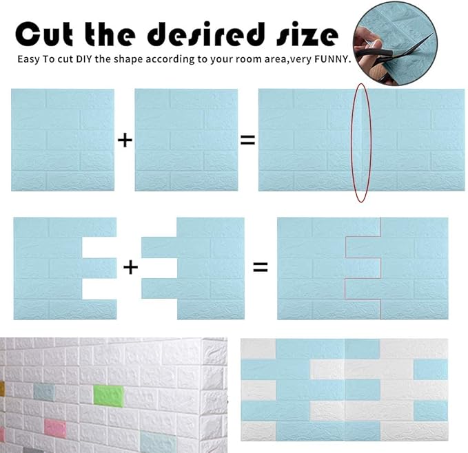 20 PCS Blue 3D Wall Panels, 29 sq.feet Coverage, Printable Wallpaper Sticker with Self-Adhesive Waterproof Brick PE Foam Wall Panels Peel and Stick for Interior Wall Decor, Home Decoration