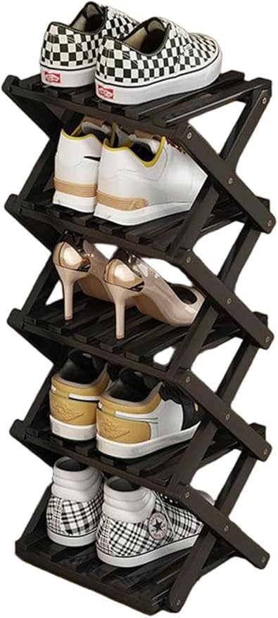 YYW Bamboo Shoe Rack, Foldable Vertical Free Standing Shoe Storage Shelf | Foldable design, Free standing for entryway or living room, Vertical shoe organizer, Space saving closet shelf