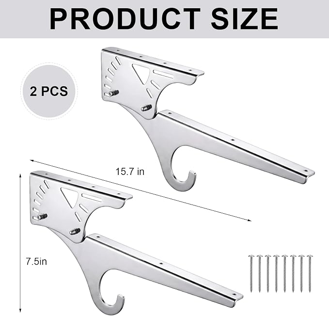 Lewtemi 2 Pcs Chrome-plated Alloy Steel Sloped Ceiling Clothes Rod & Shelf Bracket 15.7" Rod Bracket for Attic Living Room Bedroom Sloped Closet Drapery