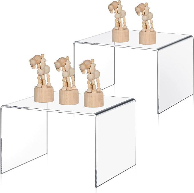 RattanView 2 Pcs 8 Inch, 10 Inch Large Acrylic Risers Display Stands 5 mm Thick Acrylic Shelf Riser Showcase for Collectibles Jewelry Cupcakes Food Figures Perfume Cabinet (Clear)
