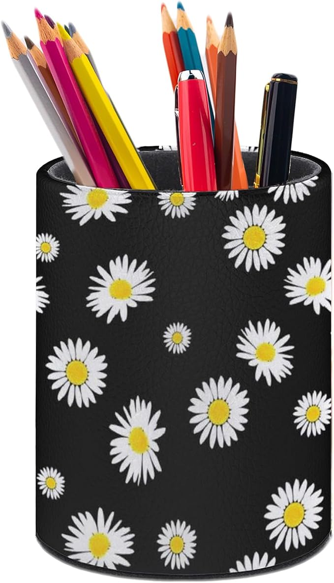 Daisy Pen Holder Pencil Cup for Desk Organizer | Cute Makeup Brush Holder PU Multifunctional Office Suppliesfor Decor Home Classroom School