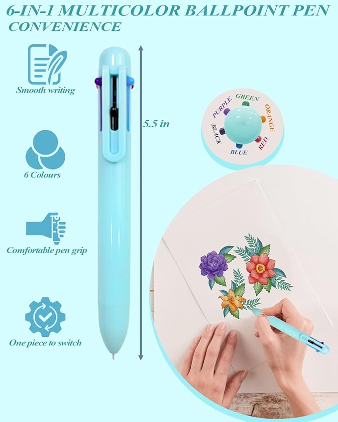 54pcs Aesthetic School Supplies Cute Stationary Set with Pencil Case 12 Highlighters, 5 Black & 6 Color Ink Gel Pens, 6-in-1 Ballpoint Pen,5 Mechanical Pencils 0.5-2.0mm for College Essentials (Blue)