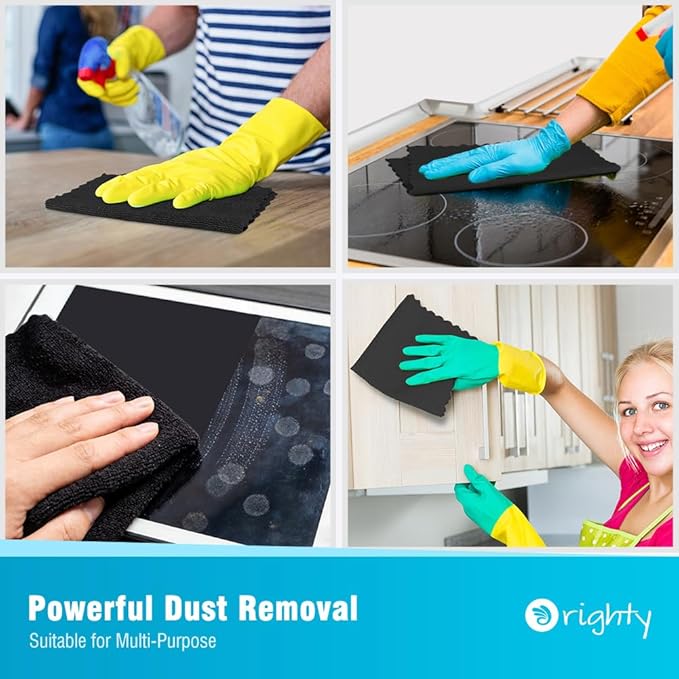 Orighty Black Microfiber Cleaning Cloth, 150 Pack Highly Absorbent Cleaning Supplies, Lint Free Kitchen Towels Cleaning Rags, Microfiber Towels for Cars, House, Window, 12x12 inch