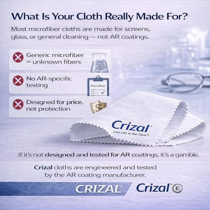 Crizal Microfiber Cleaning Cloths for Eyeglasses – Designed & Tested by CRIZAL® for AR-Coated Lenses – Safe Lens Cleaning Without Scratching-4 Pack
