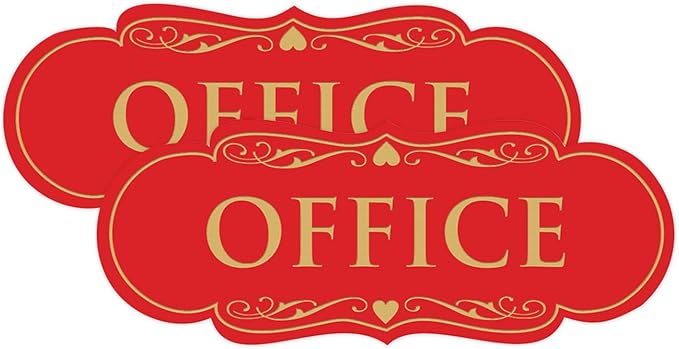 All Quality Designer Office Sign | Easy Installation - Red/Gold - Medium (2 Pack)