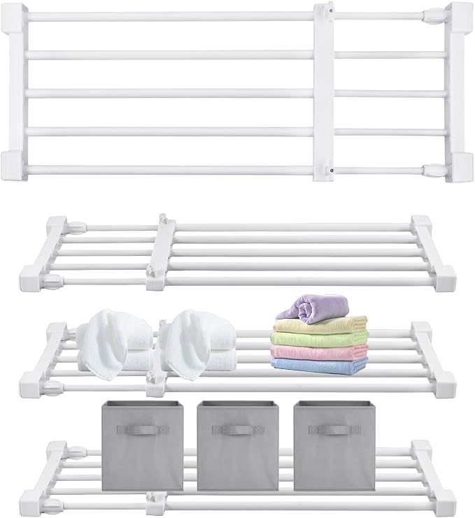 Geetery 4 Pcs Closet Tension Shelf Metal Expandable Closet Shelf Dividers Adjustable DIY Shelf Separators in Closet Tension Rod Storage Rack for Cabinet Kitchen Wardrobe (15''-21.65'' X 9.45'')