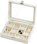 Fordonral Velvet Jewelry Organizer Box, Jewelry Drawer Organizers Trays, Earring Ring Necklace Holder Display Case (Beige, 12 Grid Box)
