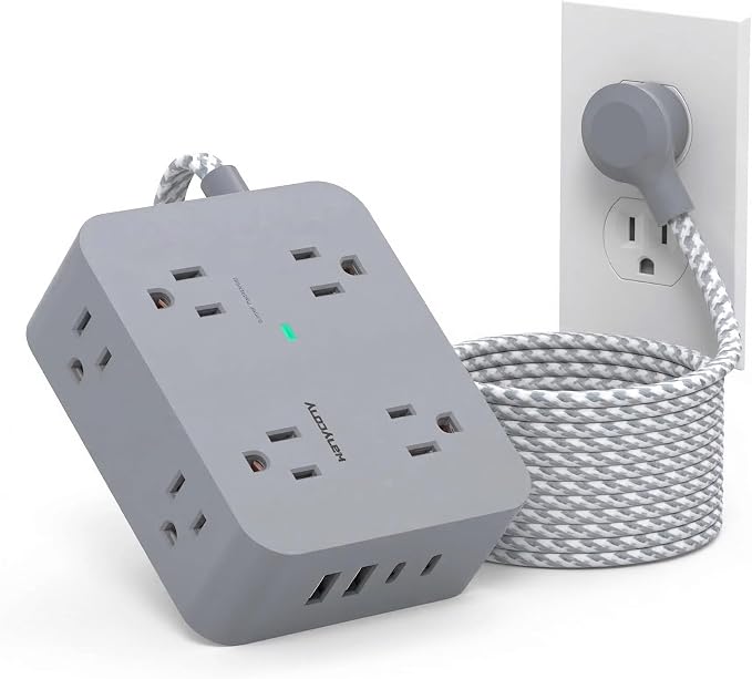 Surge Protector Power Strip - HANYCONY 8 Outlets 4 USB (2 USB C) Charging Ports, Multi Plug Outlet Extender, 5Ft Braided Extension Cord, Flat Plug Wall Mount Desk Charging Station for Home Office ETL