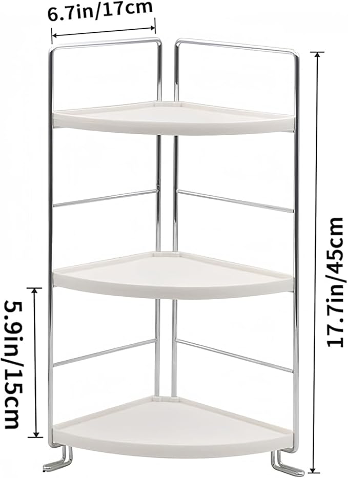 3-Tier Corner Spice Rack Kitchen Bathroom Countertop Organizer Vanity Tray Cosmetic Makeup Storage Standing Shelf, White