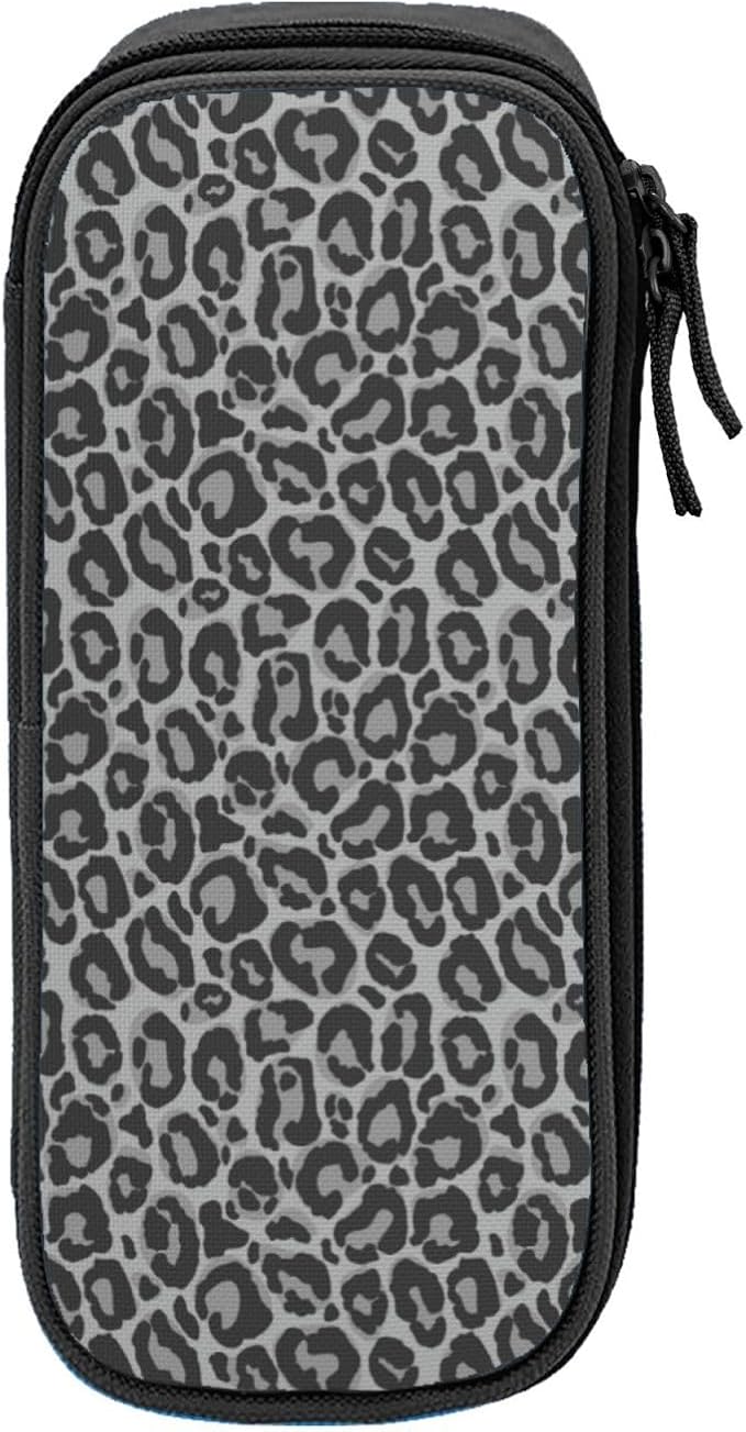 Perinsto Grey Leopard Print Pencil Case Big Capacity Multi Compartment Stationery Box Pencil Pouch Holder Desk Organizer For School Office Home