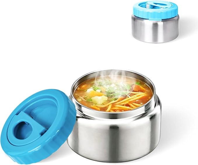 Vacuum Insulated Food Container for Hot & Cold Food, Kids Easy to Open No Twisting Lid, BPA-free，Leak Proof (blue)