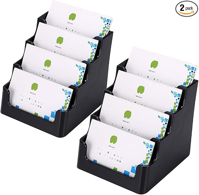 Hipiwe 2 Packs 4-Tier Acrylic Business card Holder Stand Clear Desktop Index Card Filing Card Holder Diaplay