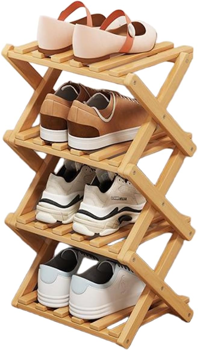 YYW Bamboo Shoe Rack, Foldable Vertical Free Standing Shoe Storage Shelf | Foldable design, Free standing for entryway or living room, Vertical shoe organizer, Space saving closet shelf