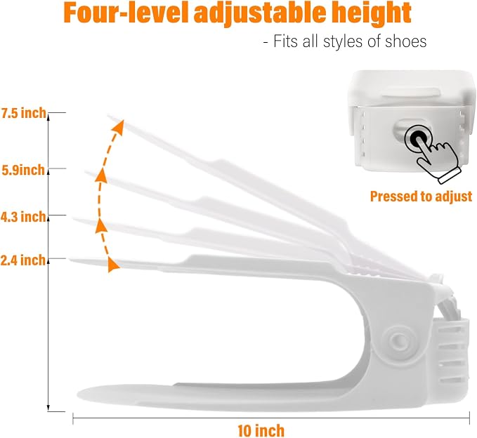 LEIMO Shoe Slots Organizer, 20-PACK Adjustable Shoe Stacker, Double Layer Stack Shoe Holder Space Saver, White Shoe Stacker for Closet Organization, 4310869