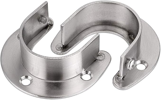 OwnMy 4 Packs Closet Rod End Supports Brackets 1-1/2" Diameter, Silver | U Shaped Stainless Steel Closet Pole Sockets, Flange Rod Holder for Closet Wardrobe Shower Curtain Rod Holders