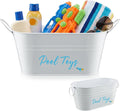 Blulu 10.6"x4.7" Pool Toy Storage Bucket Metal Poolside Basket Above Ground Pool Bin Summer Basket Outdoor Storage for Sunscreen Goggles Flip Flop Spf Swimming Camping Beach Accessories Decor